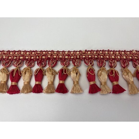 Decorative Red & Gold Tassel Trim Ribbon 1 yard + 20" Festive Accents Vtg - Picture 10 of 13